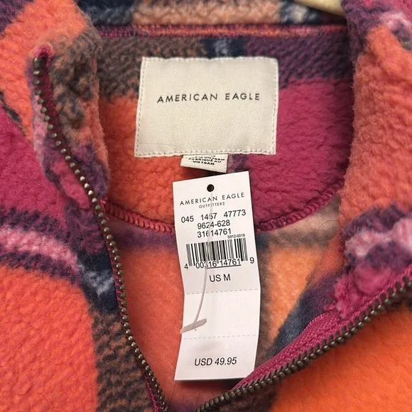 NWT American Eagle Women Plaid Fleece Sherpa 1/4 Zip Crop Jacket *M* - Picture 2 of 5